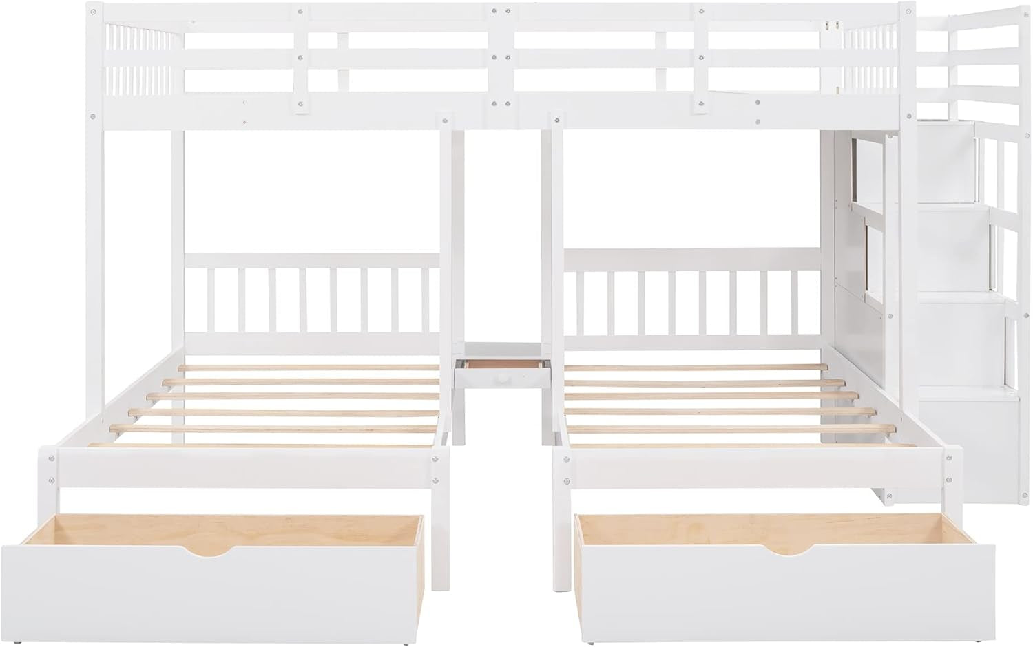 Triple Bunk Beds with Drawers, Wood Full over Twin & Twin Bunk Bed with Storage Staircase, Triple Bed for Kids,3 Bed Bunk Beds with Storage for Girls Boys,White-3
