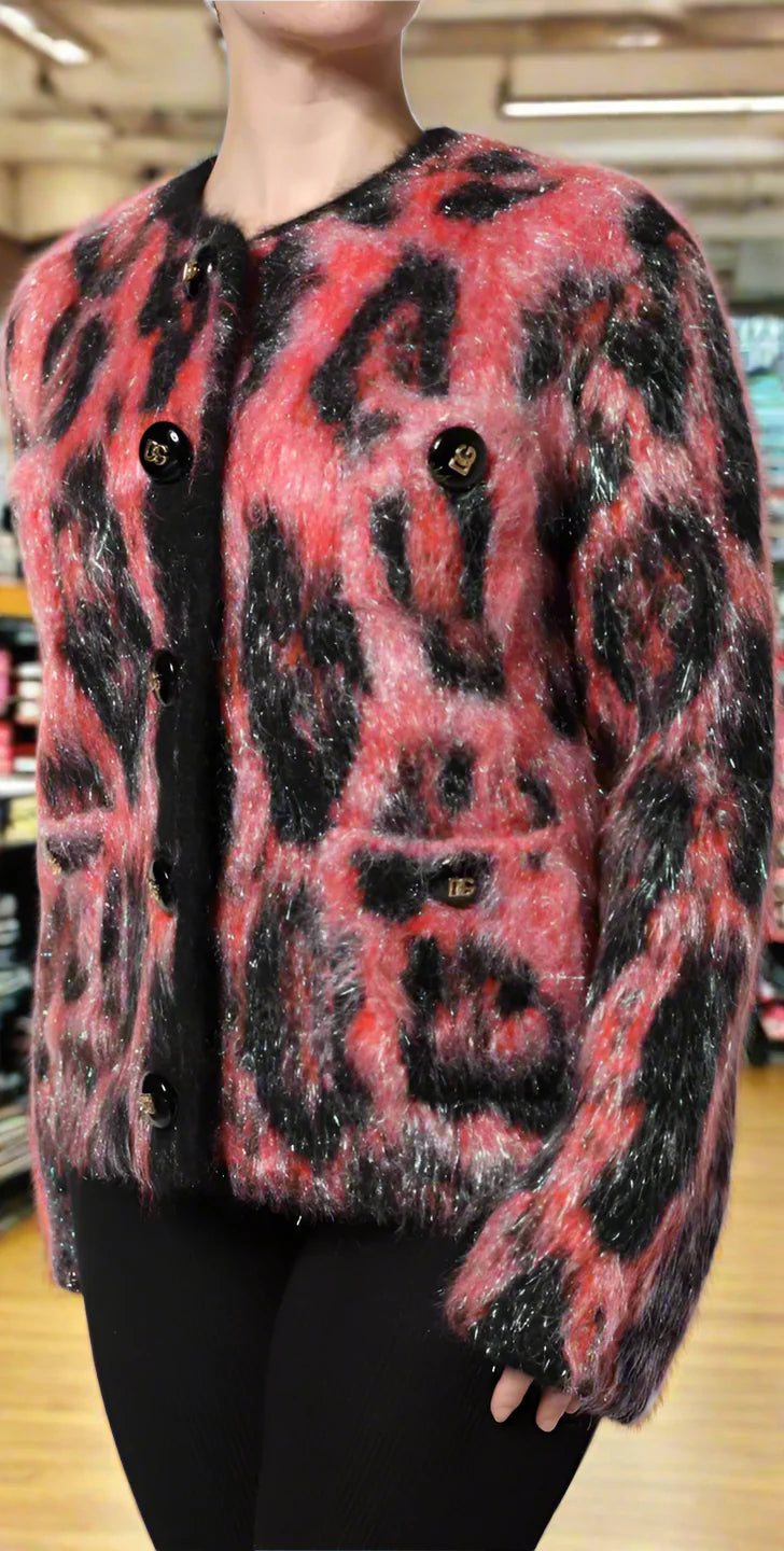 DOLCE & GABBANA Red Mohair Wool Button Down Cardigan Sweater