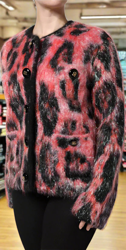 DOLCE & GABBANA Red Mohair Wool Button Down Cardigan Sweater