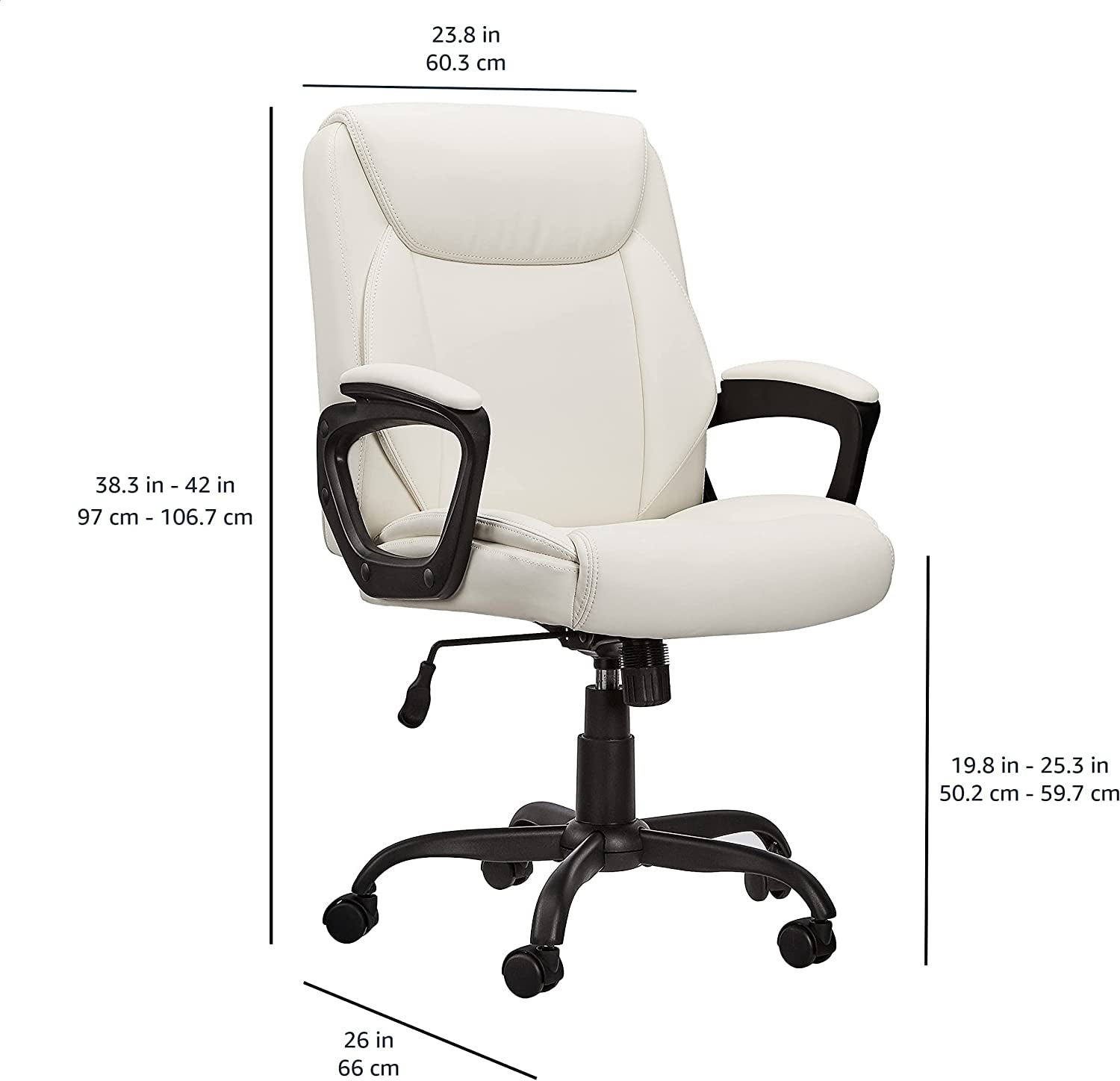 Padded Mid-Back Office Chair with Armrest - Cream-2