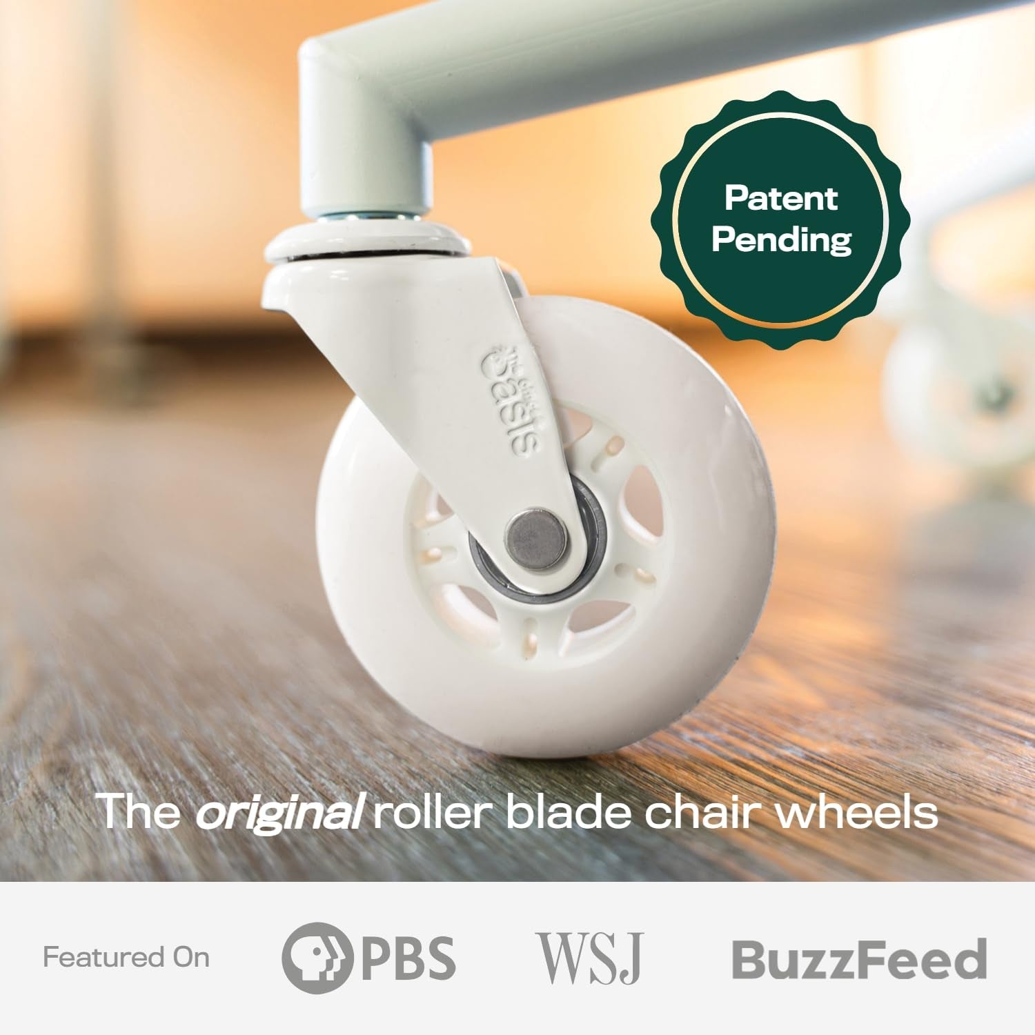 The Original Roller Blade Office Chair Wheels (As Seen on PBS) - Incredibly Smooth & Quiet Rolling Casters - Safe for Hardwood Floors & Carpet - Easy Installation with Universal Fit - Set of 5 - White-1