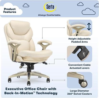 Ergonomic Executive Office Chair Motion Technology Adjustable Mid Back Design with Lumbar Support, Ivory Bonded Leather-2