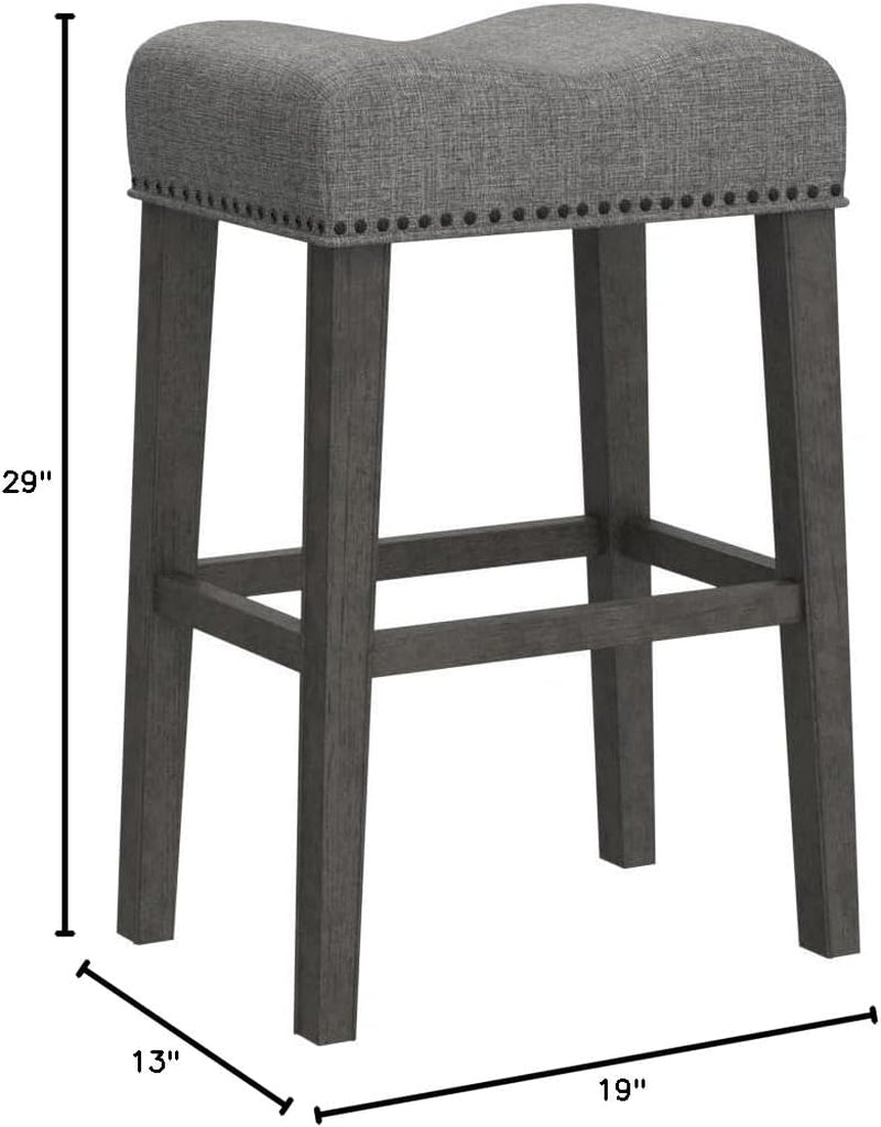 Coco Upholstered Backless Saddle Seat Bar Stools 29" Height Set of 2, Gray-1