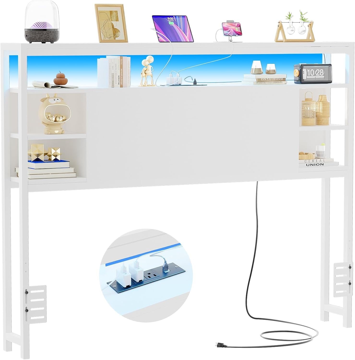 Full Size Headboard With Storage RGB LED Lighting-0