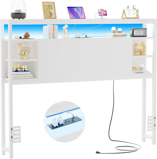 Full Size Headboard With Storage RGB LED Lighting-0