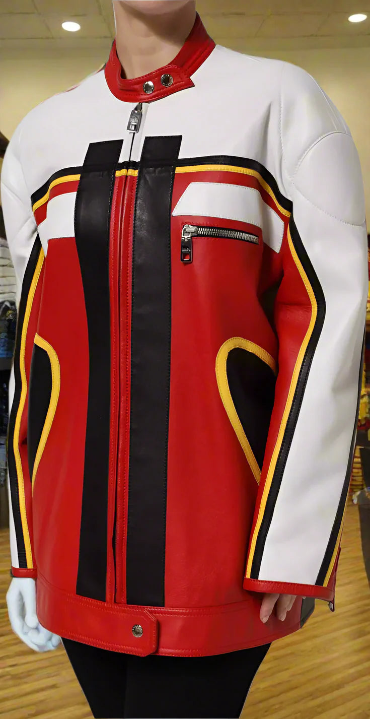 Dolce & Gabbana Multicolor Leather Biker Full Zip Jacket