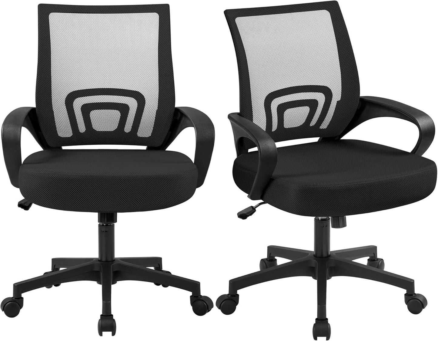 Office Chair Mid Back Swivel Lumbar Support Desk Chair, Height Adjustable Computer Ergonomic Mesh Chair with Armrest Black, 2-Pack-0