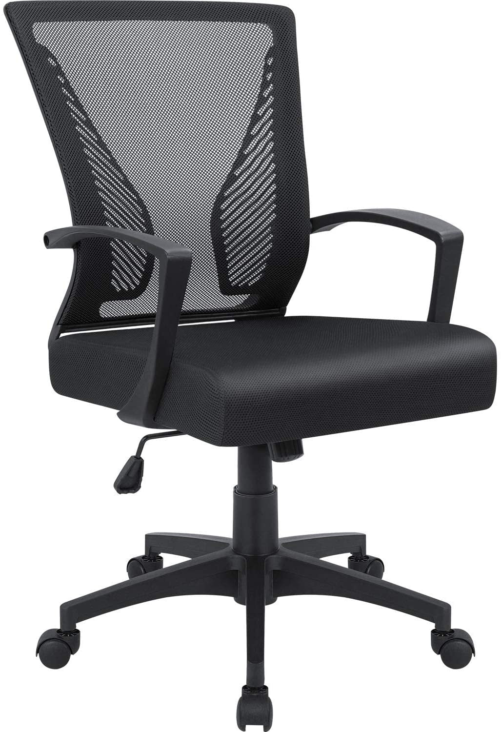 Office Chair Mid Back Swivel Lumbar Support Desk Chair, Computer Ergonomic Mesh Chair with Armrest (Black)-0