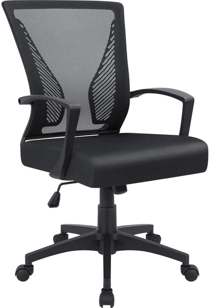 Office Chair Mid Back Swivel Lumbar Support Desk Chair, Computer Ergonomic Mesh Chair with Armrest (Black)-0