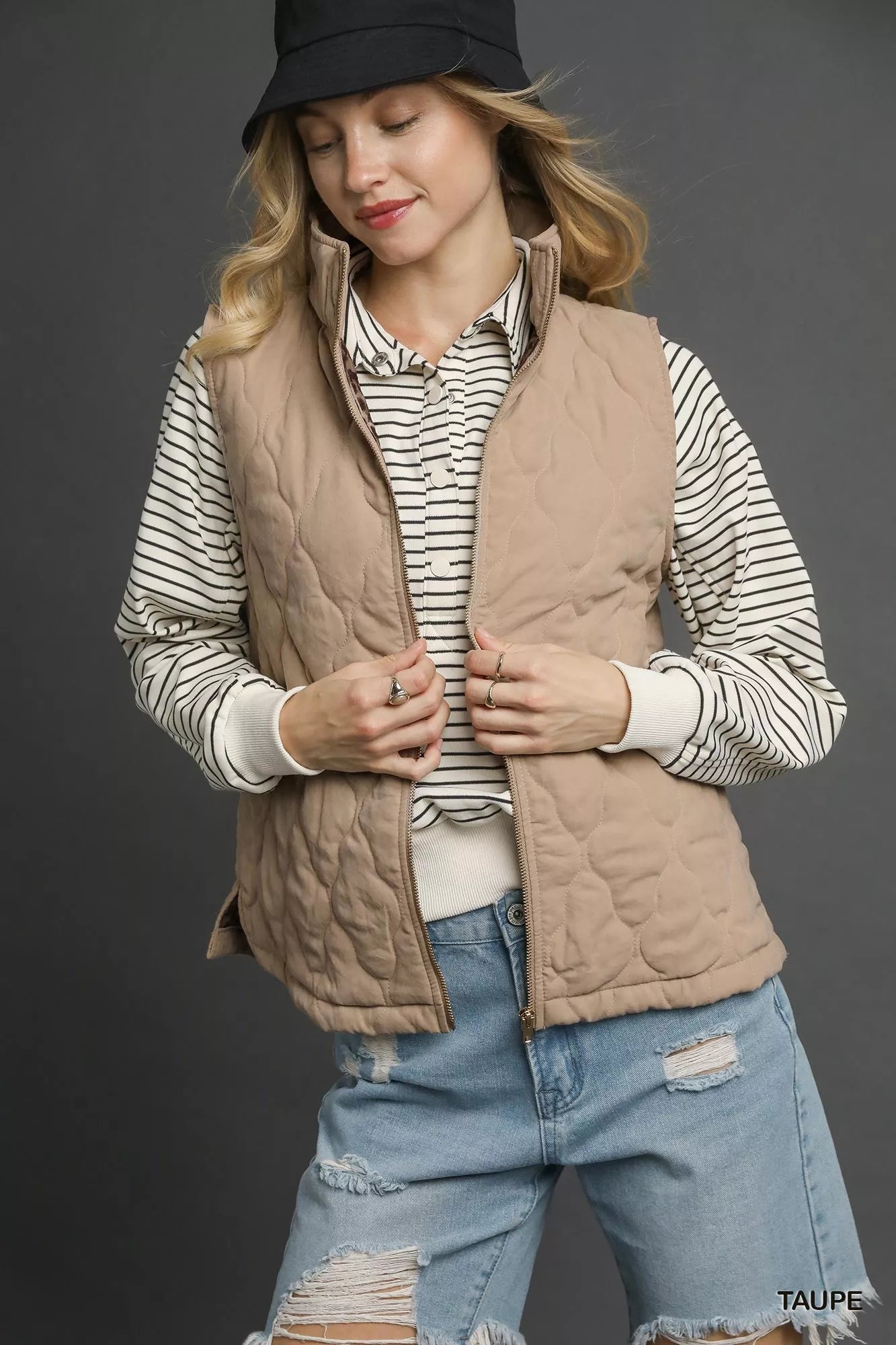 Umgee Quilted Zip-Up Vest