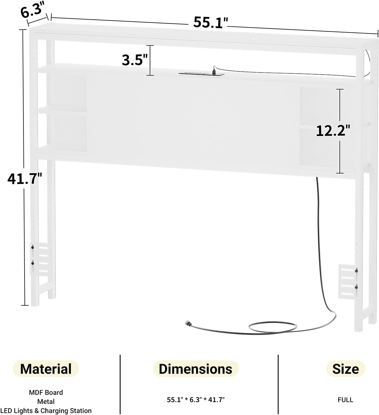 Full Size Headboard With Storage RGB LED Lighting-2