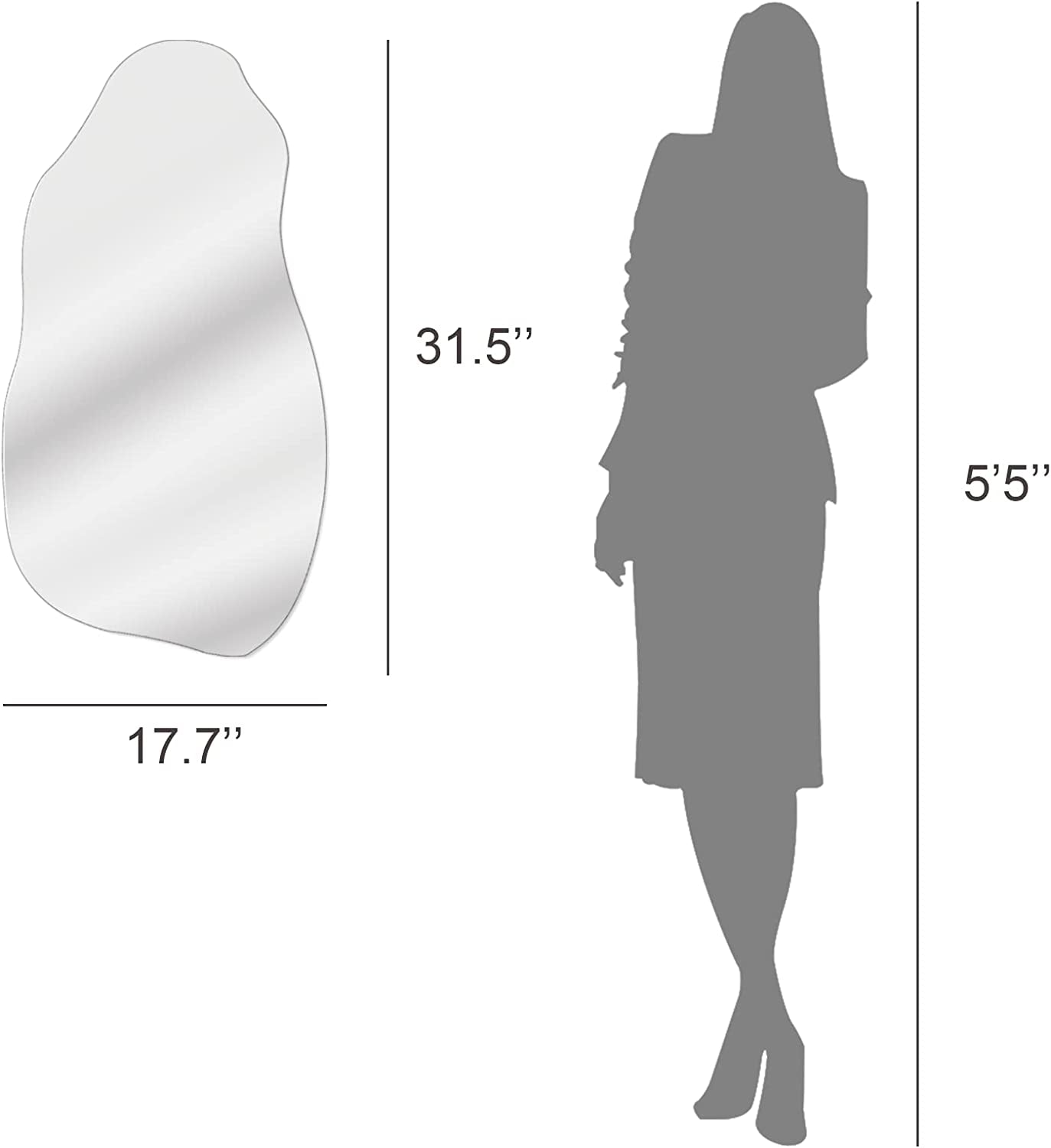 Modern Decorative Irregular Asymmetrical Wall Mirror for Living Room, Bathroom, and Entryway - Hanging Hook Style, 31.5'' X 17.7''-1