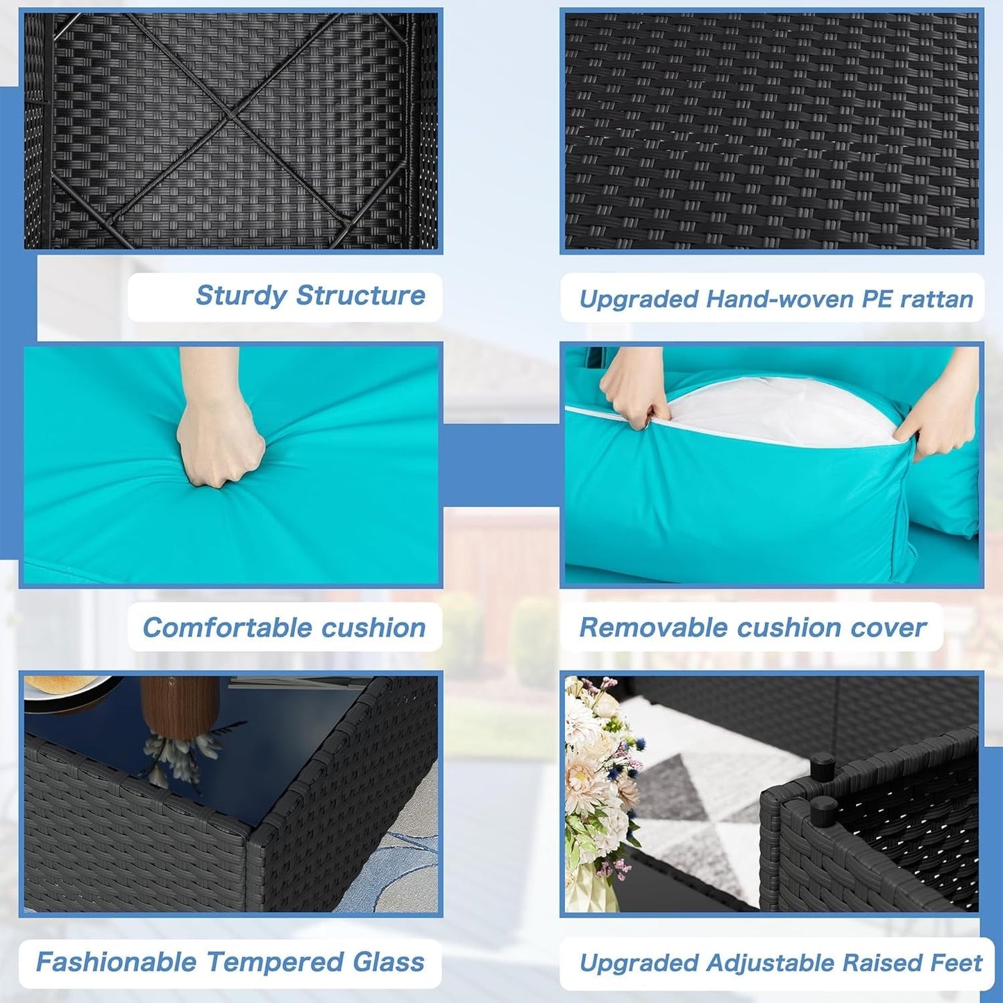 Five Piece Outdoor Patio Sectional Sofa Set Blue-2