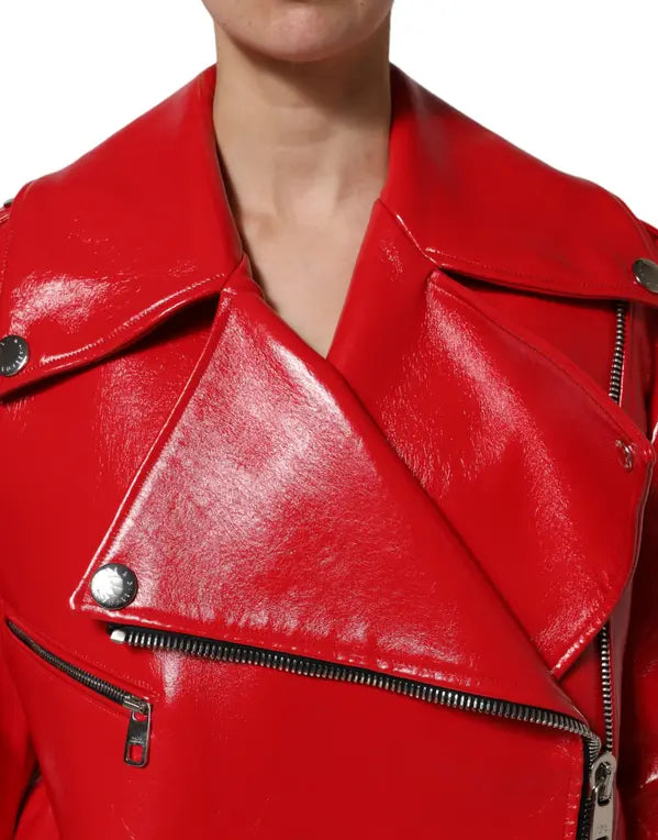 DOLCE & GABBANA (PRE-LOVED) Red Lambskin Full Zipper Jacket for Women