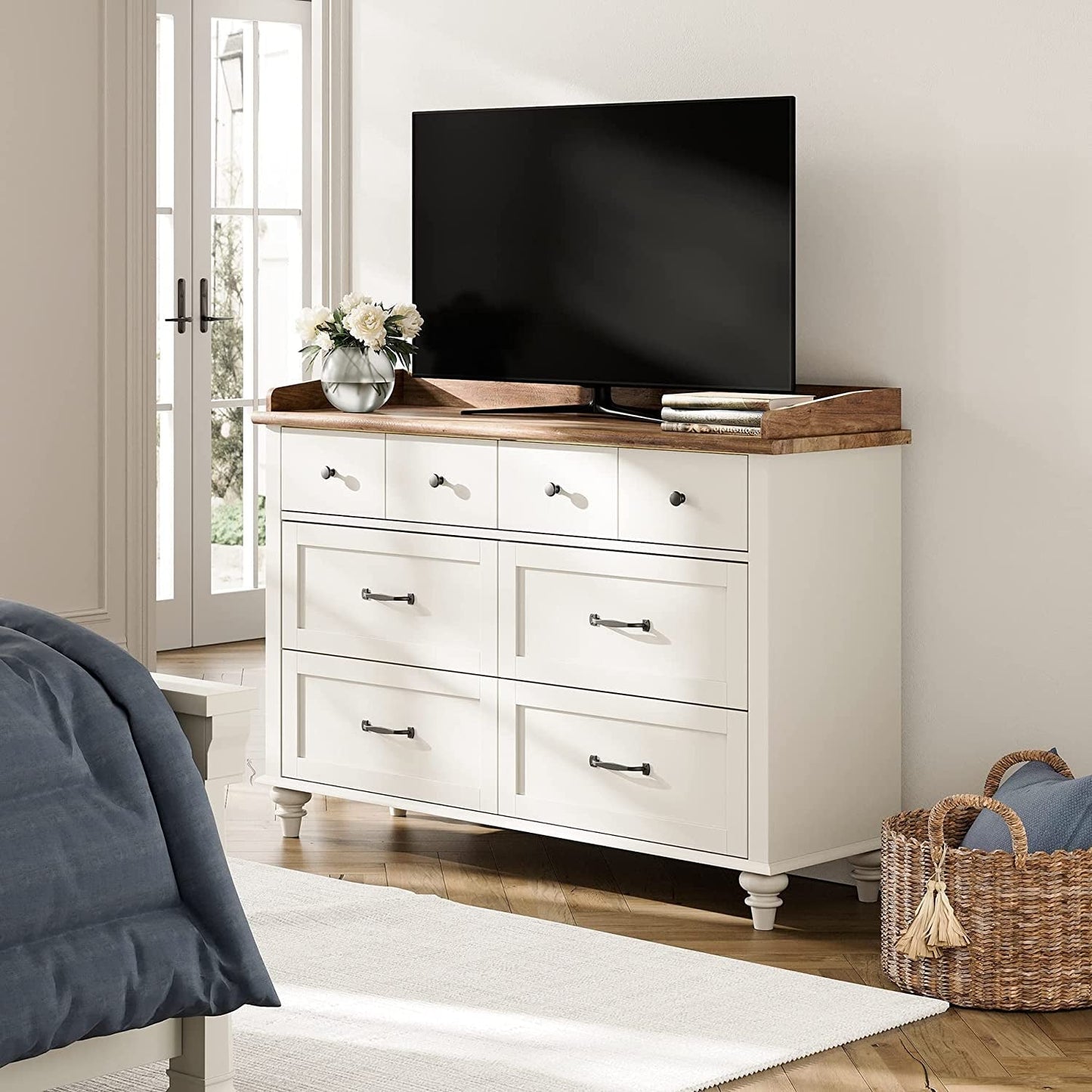 2-In-1 Mid-Century Modern White Dresser TV Stand-0