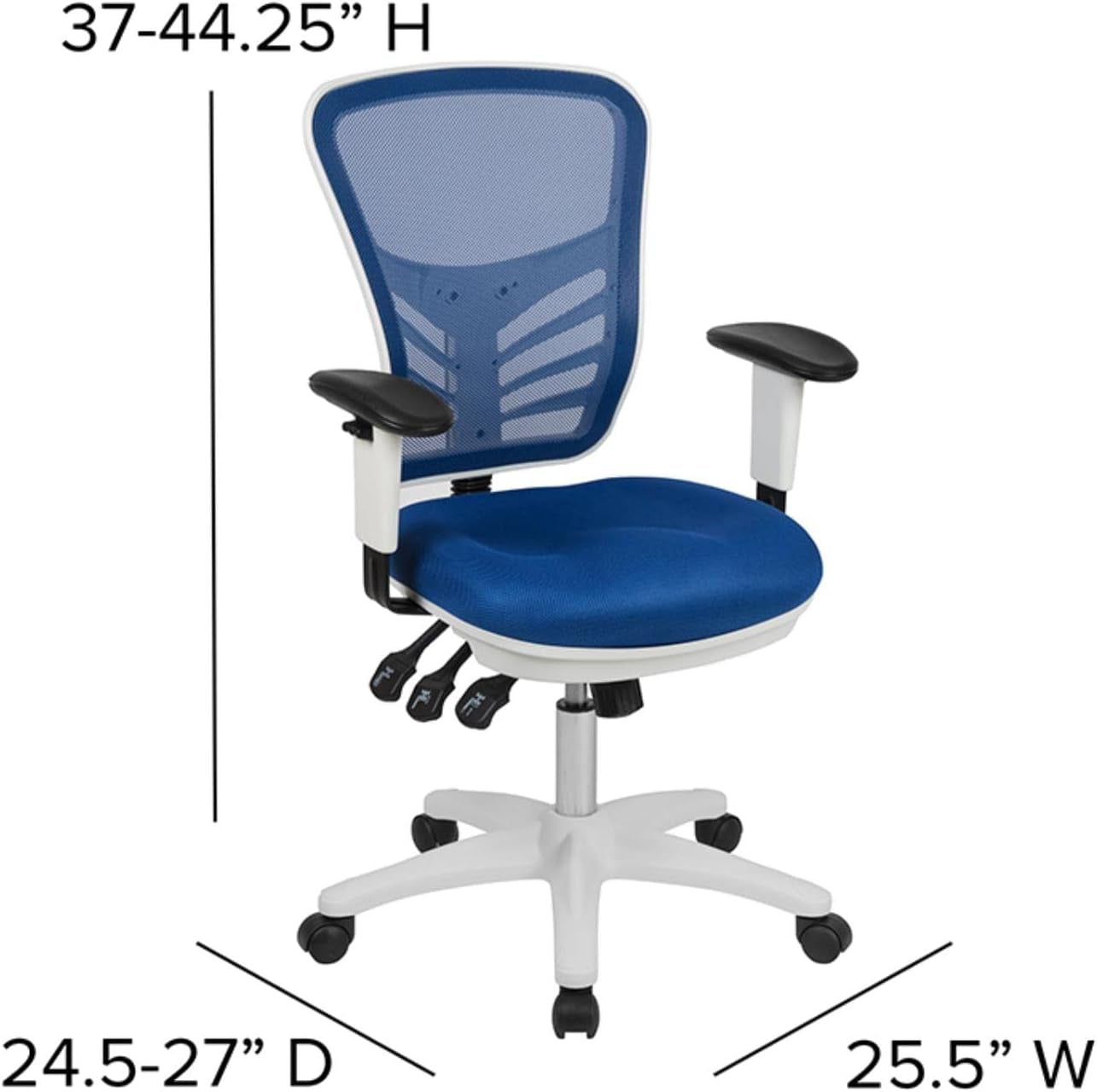Nicholas Mid-Back Blue Mesh Multifunction Executive Swivel Ergonomic Office Chair with Adjustable Arms and White Frame-2