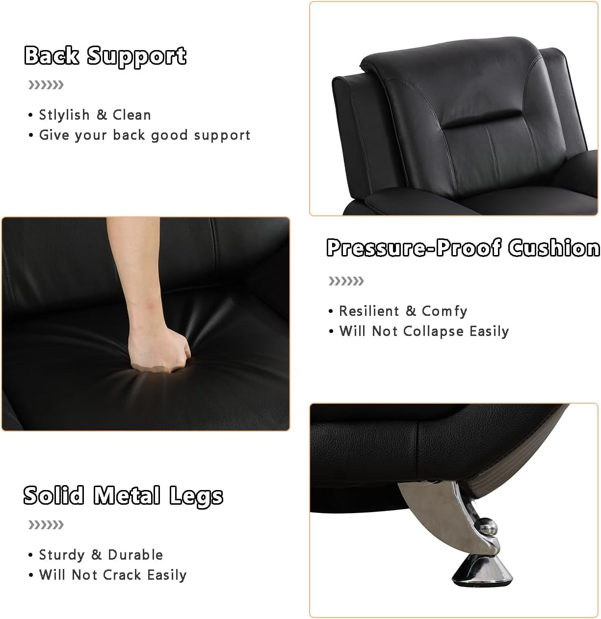 Leather Couches for Living Room, Living Room Couch Set, Sofa for Bedroom, Apartment, Living Room Furniture Sets (B-Leather Black, Sofa+Loveseat)-1