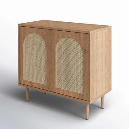 Rattan Door Accent Cabinet With Solid Hardwood Legs-4