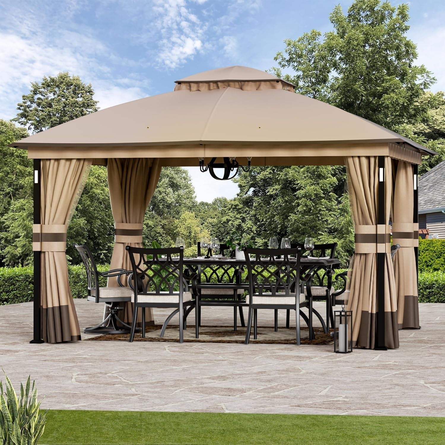 Heavy Duty Patio Gazebo with LED Lights and Speaker-0