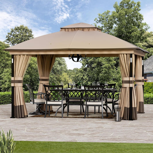 Heavy Duty Patio Gazebo with LED Lights and Speaker-0