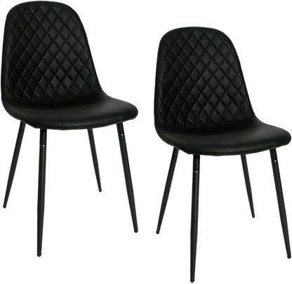 Modern Black Dining Chairs Set of 2, PU Leather Dining Room Chairs Upholstered Accent Chairs with Metal Legs for Kitchen, Living Room, Black-0