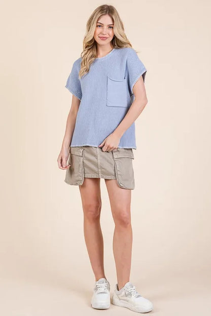 Lime 'N' Chili Solid Cap Sleeve Stitch Edge Knit Sweater