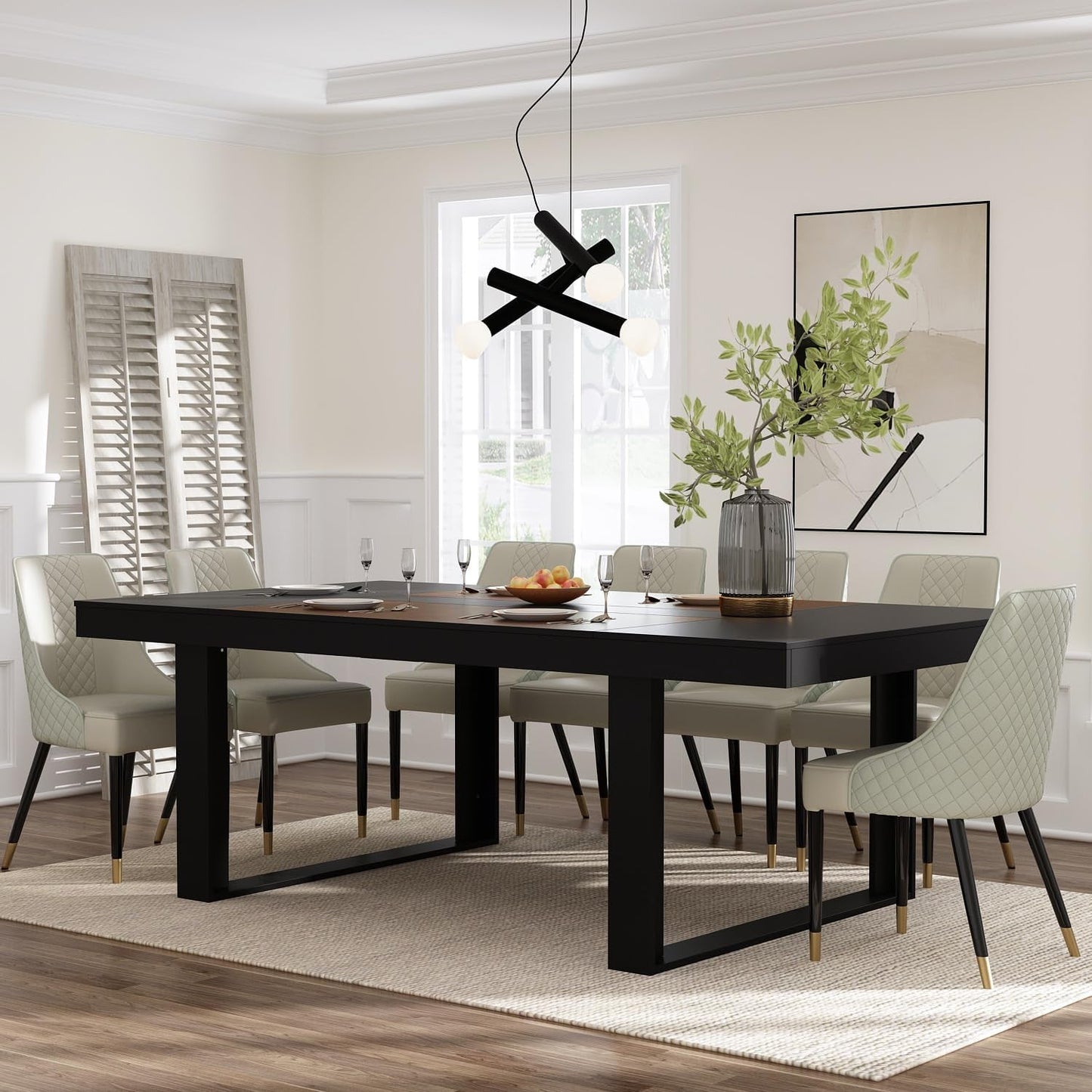 Dining Table for 8-10 People, 86.6-Inch Rectangular Wood Kitchen Table with Thicken Tabletop, Office Conference Room Table, Dining Room Living Room Table, Brown & Black-2