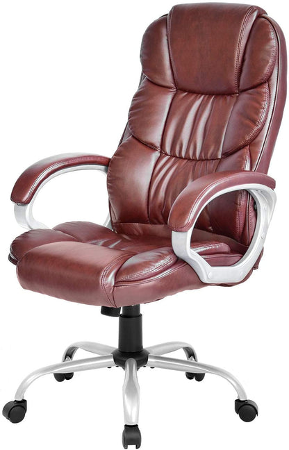 Office Chair Computer High Back Adjustable Ergonomic Desk Chair Executive PU Leather Swivel Task Chair with Armrests Lumbar Support (Brown)-0