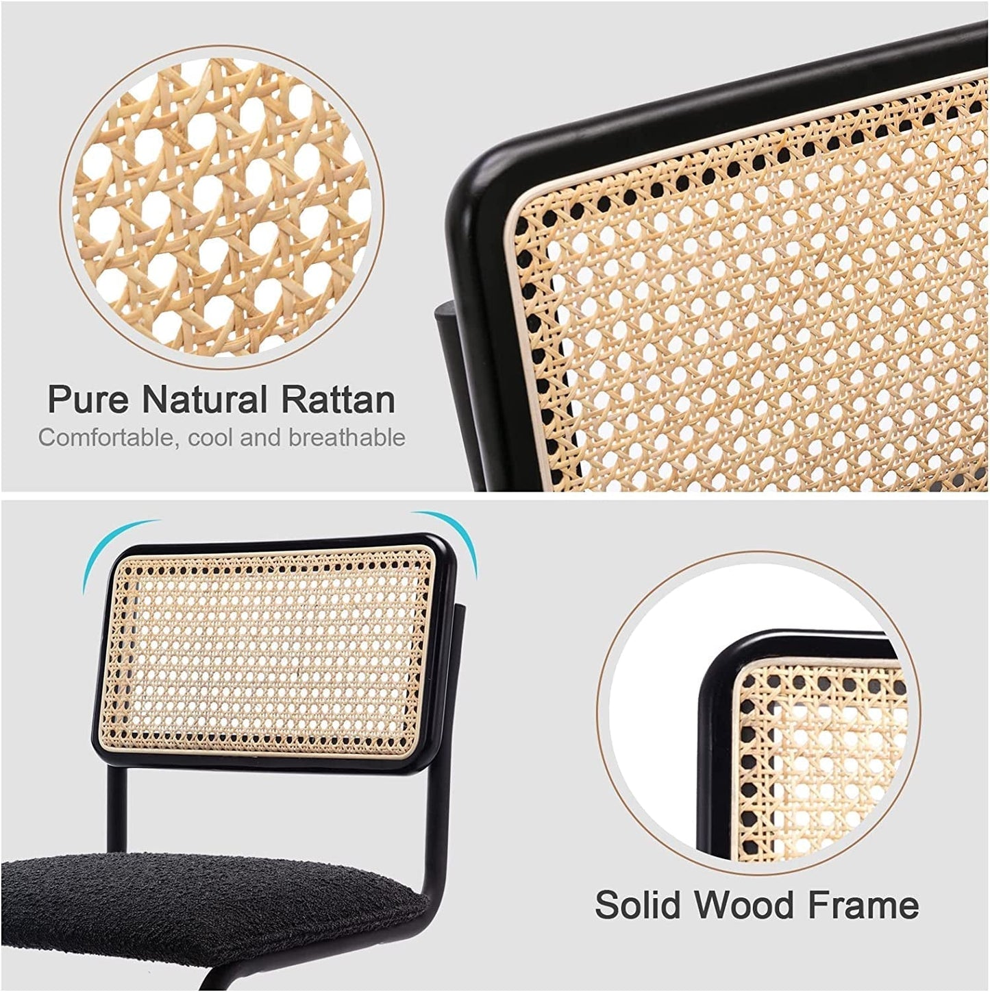 Set of 2 Black Rattan Dining Chairs-3