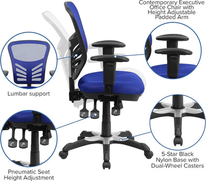 Nicholas Mid-Back Swivel Office and Gaming Chair, Ergonomic Mesh Office Chair with Adjustable Lumbar Support and Height, Blue-3