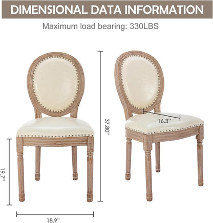 French Country Dining Chairs Set of 4, Leather Dining Chairs with Curved Backrest, Vintage French Accent Chairs for Living Room, Kitchen, Restaurant (Beige)-1