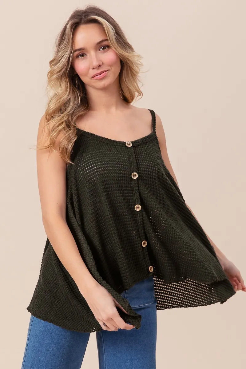 BiBi Popcorn Waffle Knit with Buttoned Front Cami Top