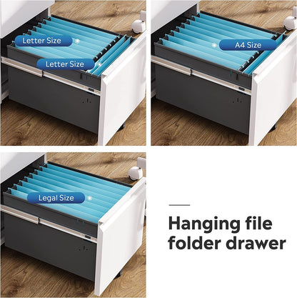 White Lockable Mobile File Cabinet - 2 Drawers-4