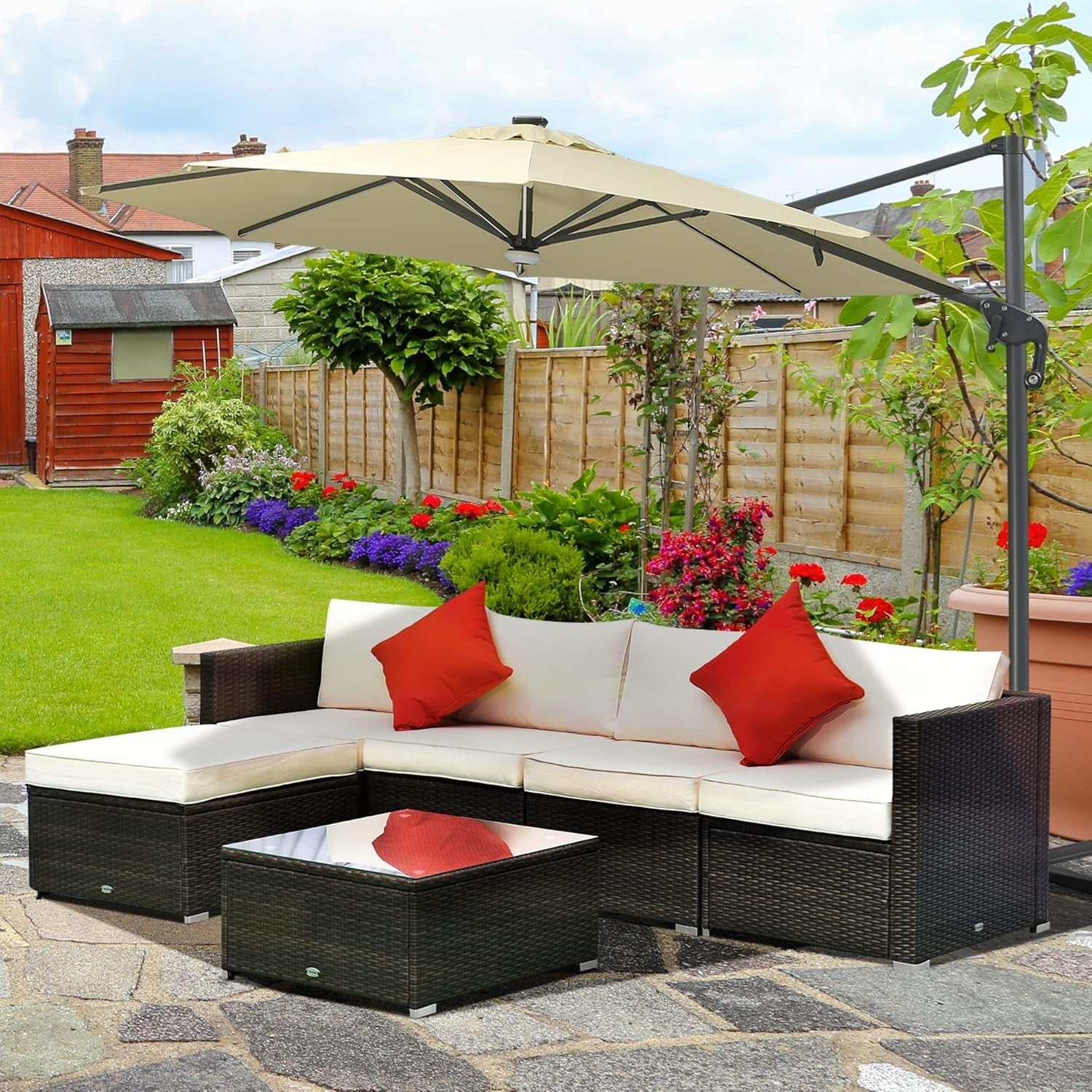 Six Piece Outdoor Wicker Sectional Sofa Set with Ottoman-1