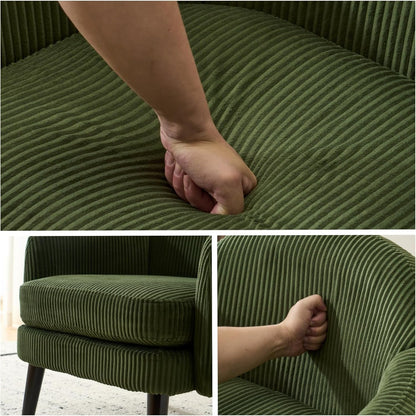 Corduroy Green Barrel Chair 30.3 Inch Wide With Wood Legs-2