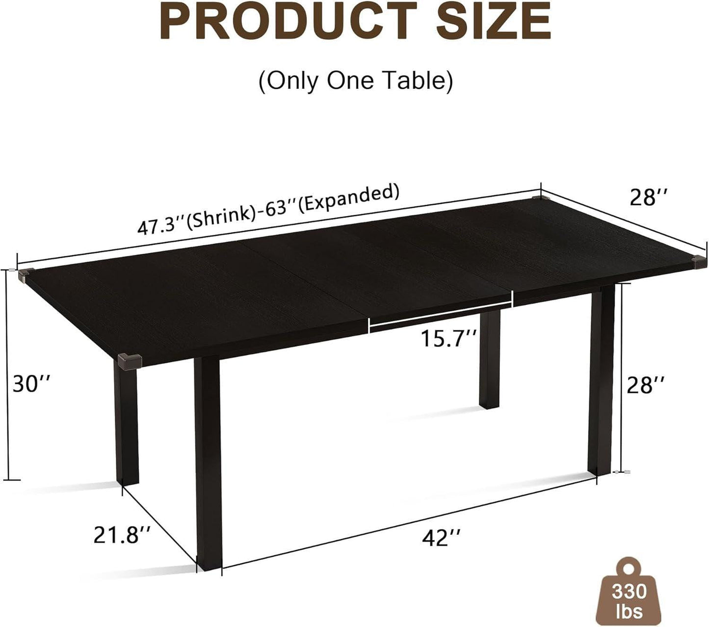 Black Modern Extendable Dining Table 63 Inch 4 To 6-1