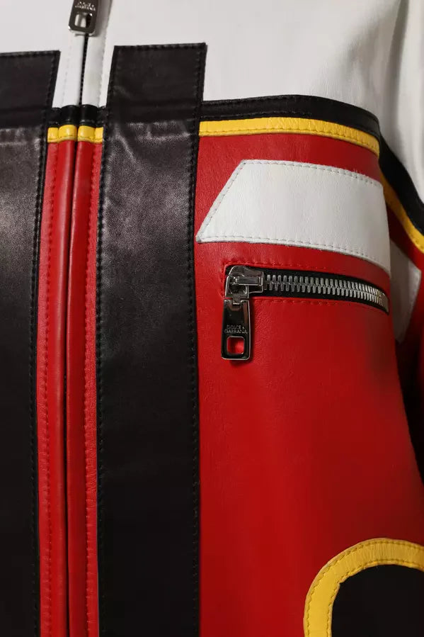 Dolce & Gabbana Multicolor Leather Biker Full Zip Jacket