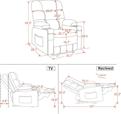 Power Recliner Chair, Electric Reclining with Heat and Vibration for Adult, Cup Holder, USB Port, Extended Footrest, Faux Leather, for Living Room, PR621 (Saddle)-2