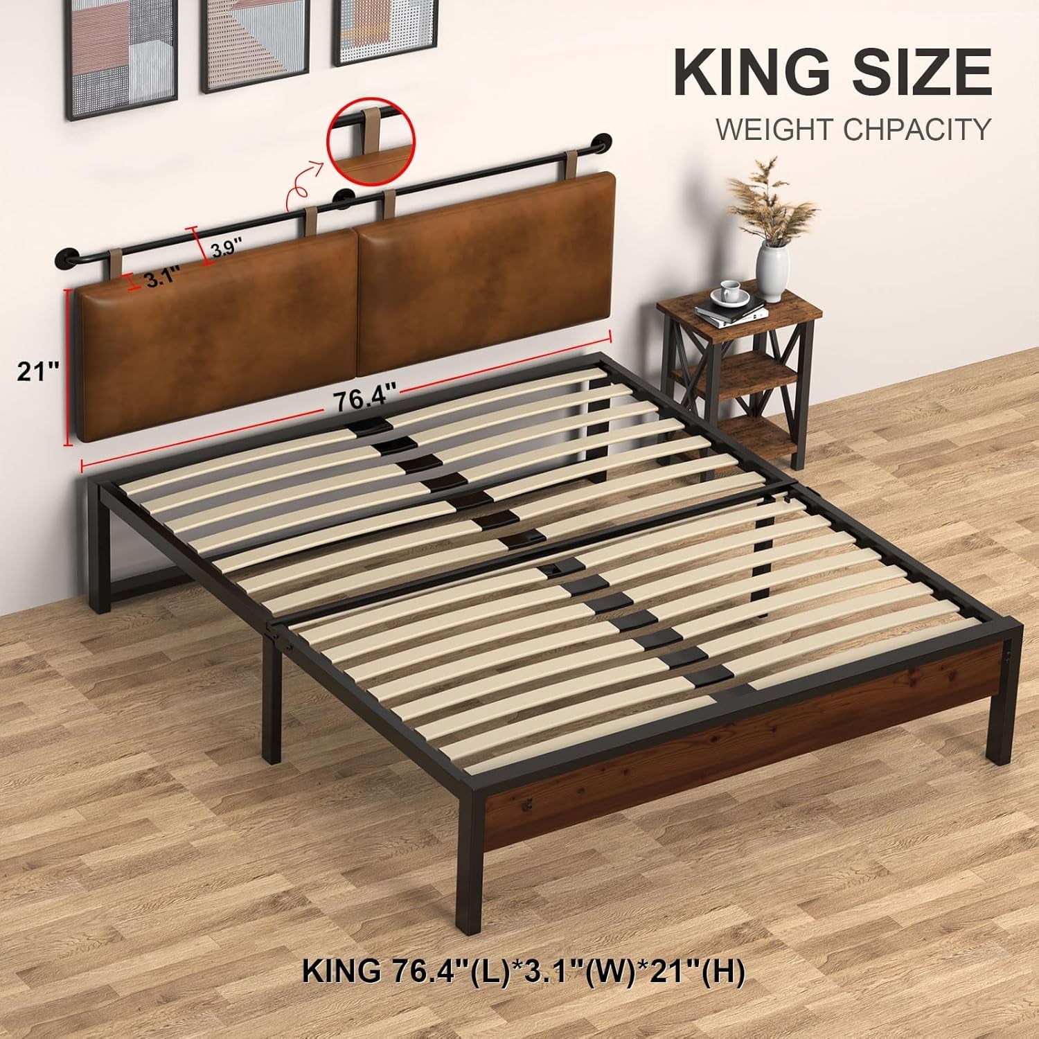 Brown King Size Wall Mounted PU Leather Headboard-1