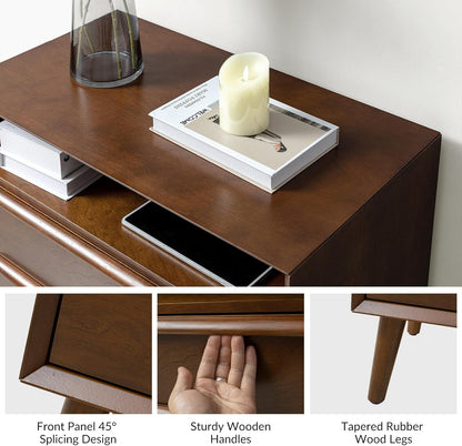 Nightstand with Charging Station, Mid-Century Modern 2 Drawer and Open Shelf Dresser for Bedroom, Fluted Bedside Table, Walnut-4