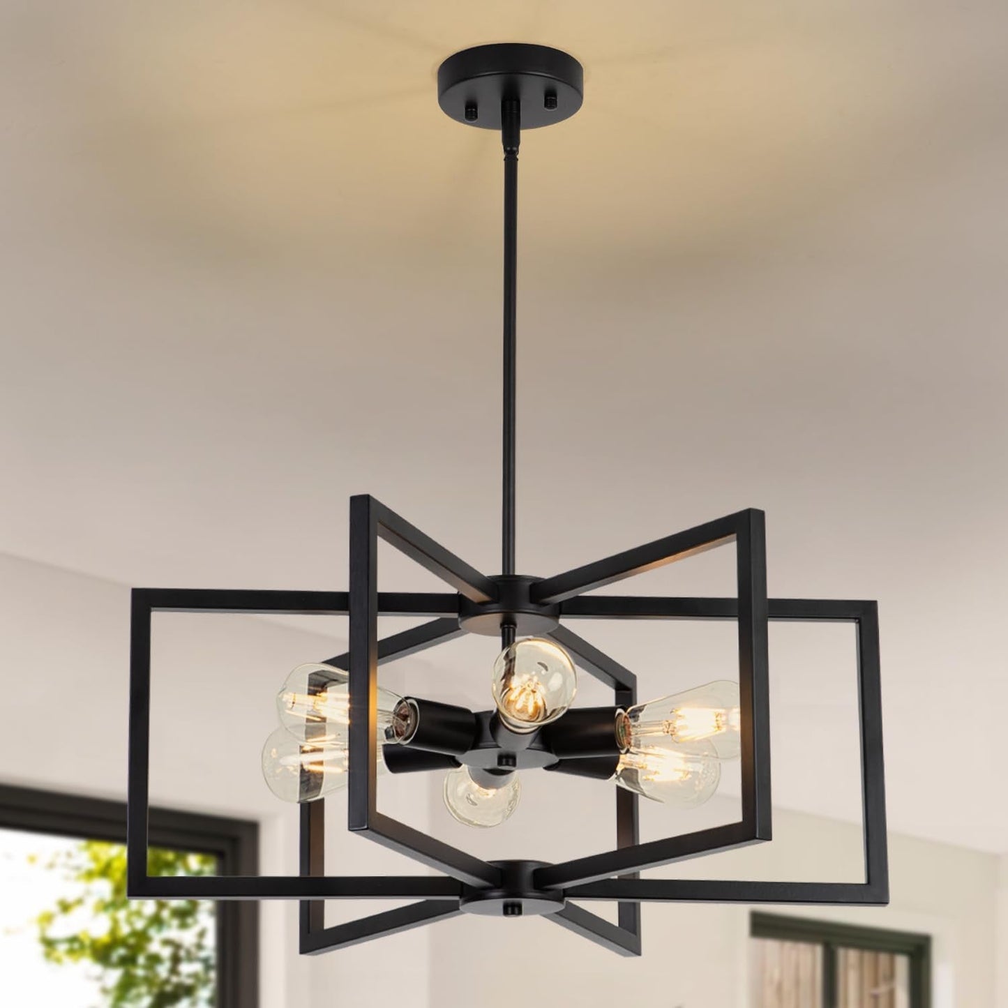 Black 23 Inch Chandelier 6 Light Farmhouse Dining Room-0