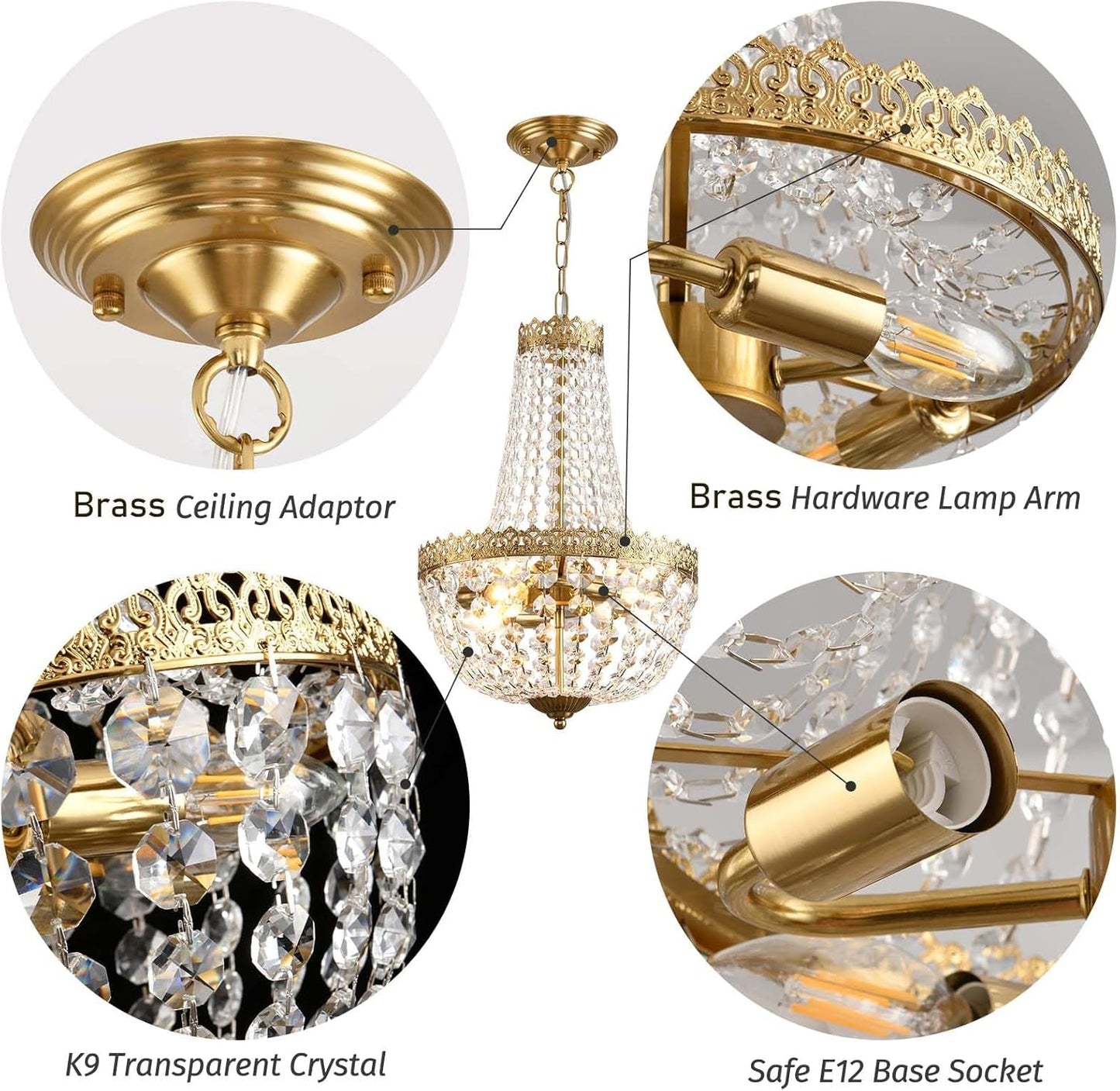 Antique Brass Crystal Chandelier Four Light Pendant-2