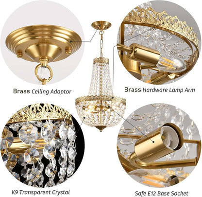 Antique Brass Crystal Chandelier Four Light Pendant-2