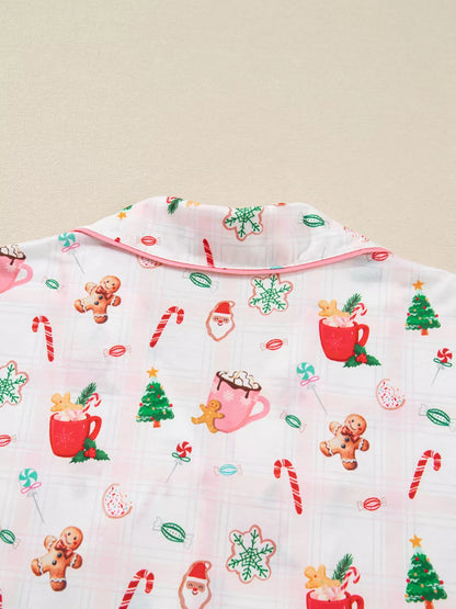 Christmas Spirit Cute Holiday Print Short Sleeve Shirt and Pants 2pcs Pajama Set