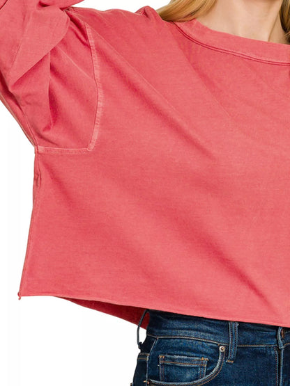 Zenana Pigment Dye Enzyme Washing Oversized Round-Neck T-Shirt