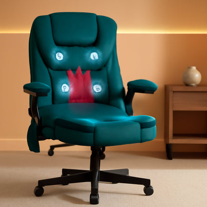 6 Point Vibrating Massage Office Chair with Heat, Velvet High Back Executive Office Chair with Reclining Backrest, Padded Armrests and Remote, Dark Green-0
