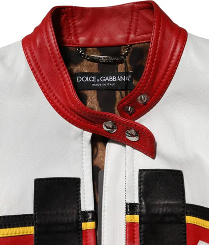 Dolce & Gabbana Multicolor Leather Biker Full Zip Jacket