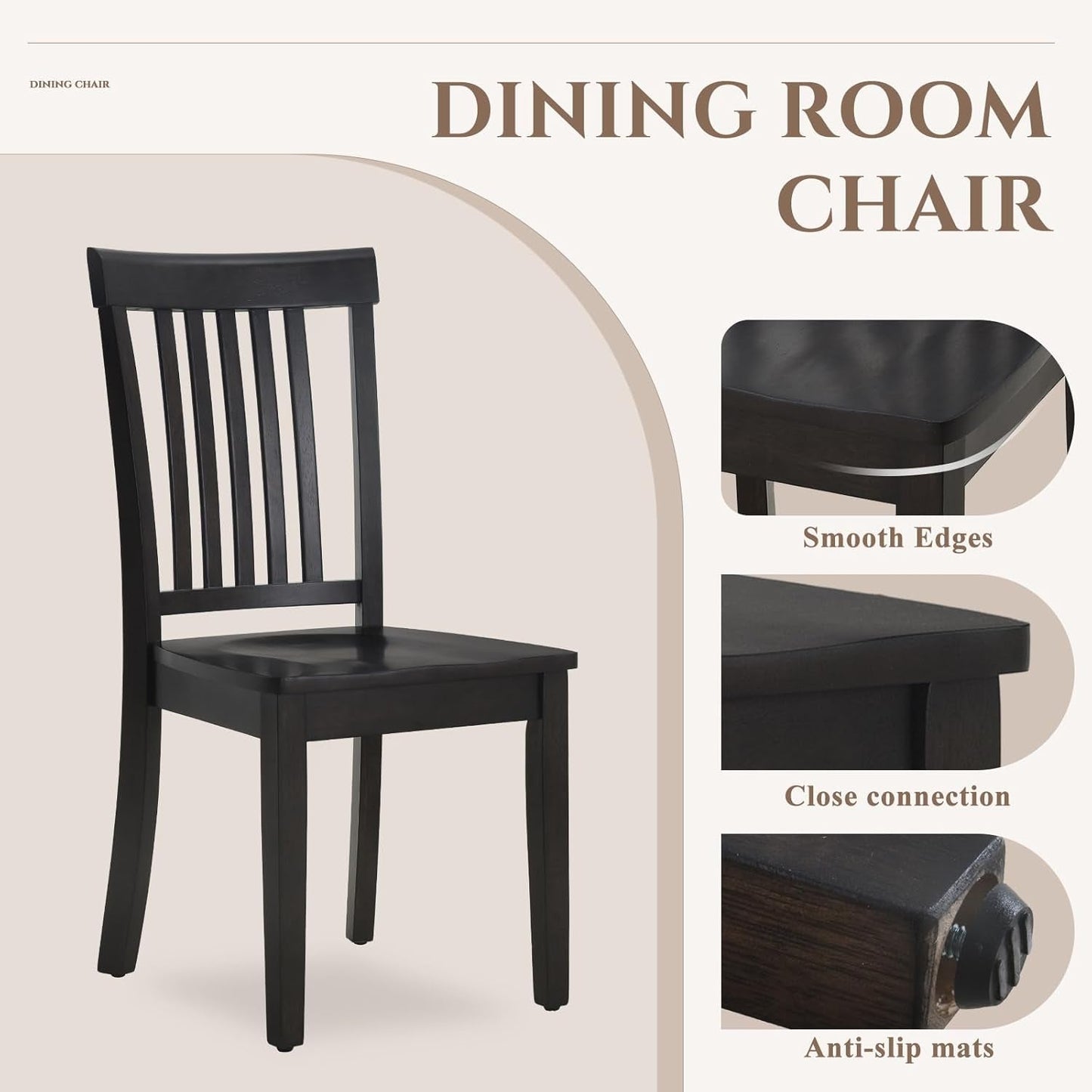 Wooden Dining Chairs Set of 6, Spindle High Back Windsor Kitchen Side Chair, Farmhouse Dining Chairs for Kitchen and Dining Room, Dark Brown-3