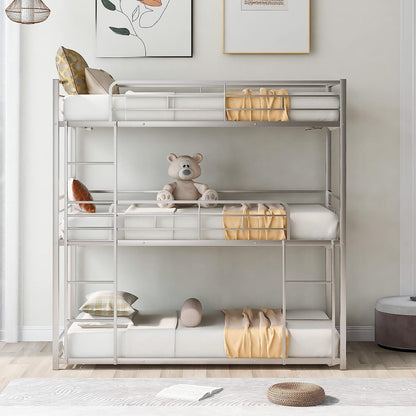 Silver Triple Metal Bunk Bed with Detachable Feature-1