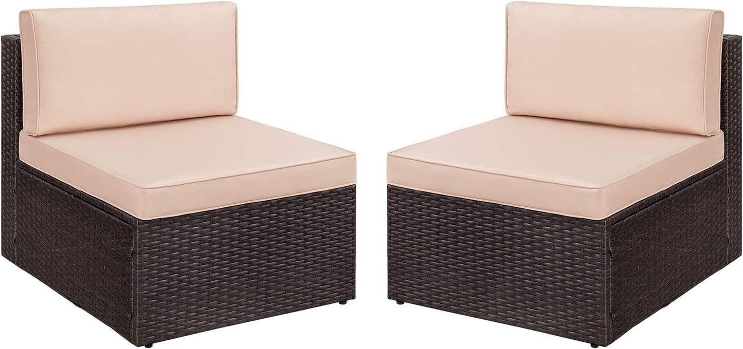 2 Pieces Patio Furniture Sets All-Weather Outdoor Sectional Armless Sofa (Beige)-1